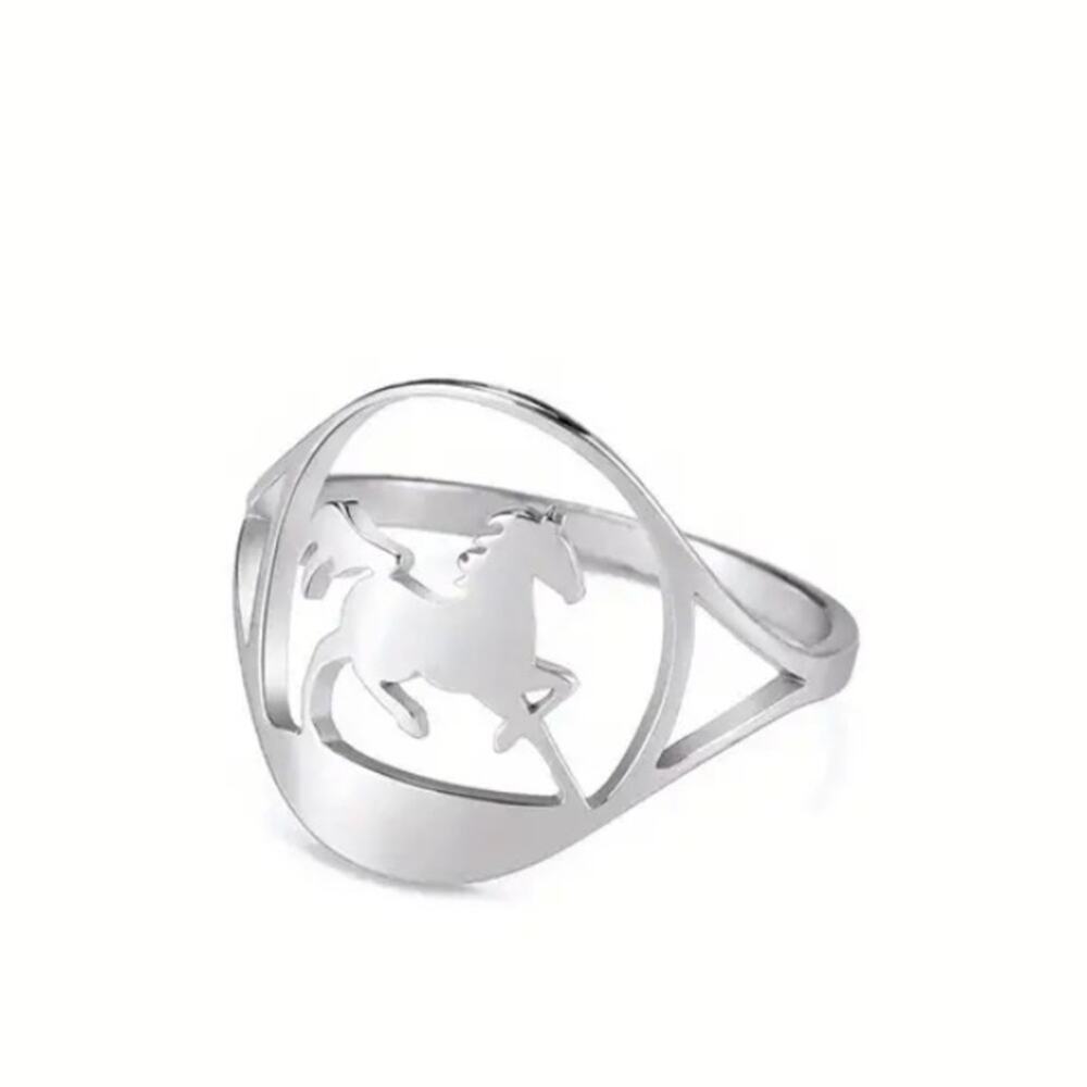 Silver Stainless Steel Horse Ring Cut Out Unisex - Picture 3 of 4